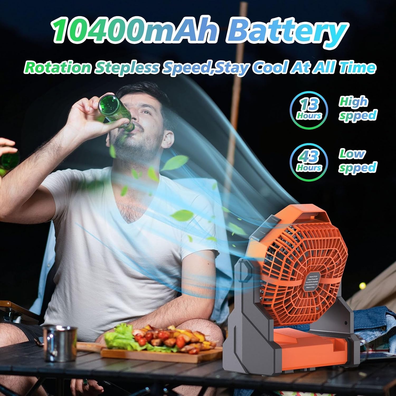 Camping Fan Rechargeable, 10400Mah Portable Fan with LED Lantern, USB Battery Operated Tent Fan for Camping with Hook, 270° Rotation Personal Fan for Outdoor Picnic BBQ Travel