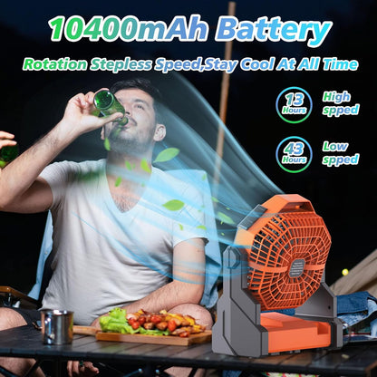 Camping Fan Rechargeable, 10400Mah Portable Fan with LED Lantern, USB Battery Operated Tent Fan for Camping with Hook, 270° Rotation Personal Fan for Outdoor Picnic BBQ Travel