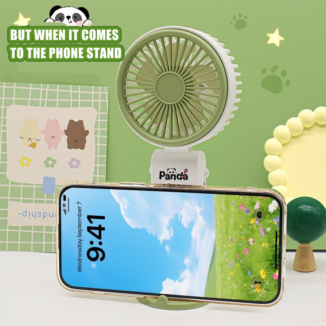 Handheld Fan Cartoon,Hand Held Folding Mini Fan USB Rechargeable Personal Cooling Fan with Base, 3 Speeds Adjustable Small Fan for Summer, Outdoor, Travel, Office, Kids, Ideal Summer Gift