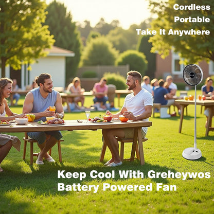 Portable Oscillating Pedestal Fan, 8 Inch Foldable Standing Fan,10000Mah Rechargeable Battery USB Table Fan, Height Adjustable, 4 Speeds, Quiet, with Remote Control, Home Office Travel