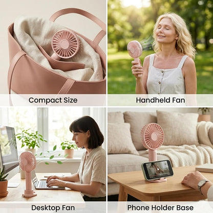 Portable Handheld Fan, USB Rechargeable Mini Fan, Ultra Quiet Hand Fan, Small Kids Fan, Lash Fan Face Fan for Makeup Hot Flashes, Summer Essentials(2, Pink)