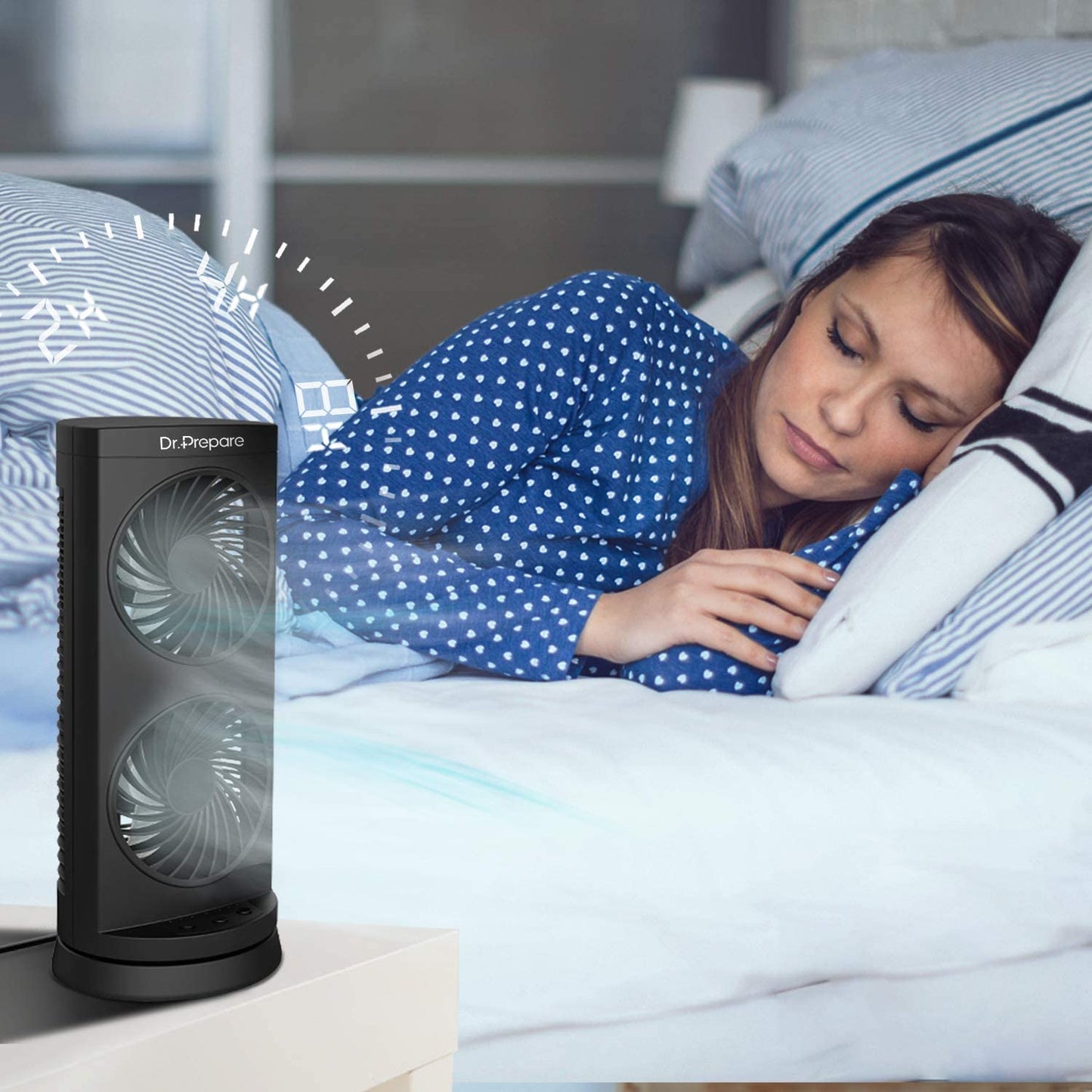 Dr. Prepare Desk Fan Tower Cooling Fan, Portable Oscillating 3-Speed, Dual Air Circulation, 110° Oscillation, 3 Timers, Personal Table Fan for Bedroom Desktop Home Room Office, UK 3-Pin Plug