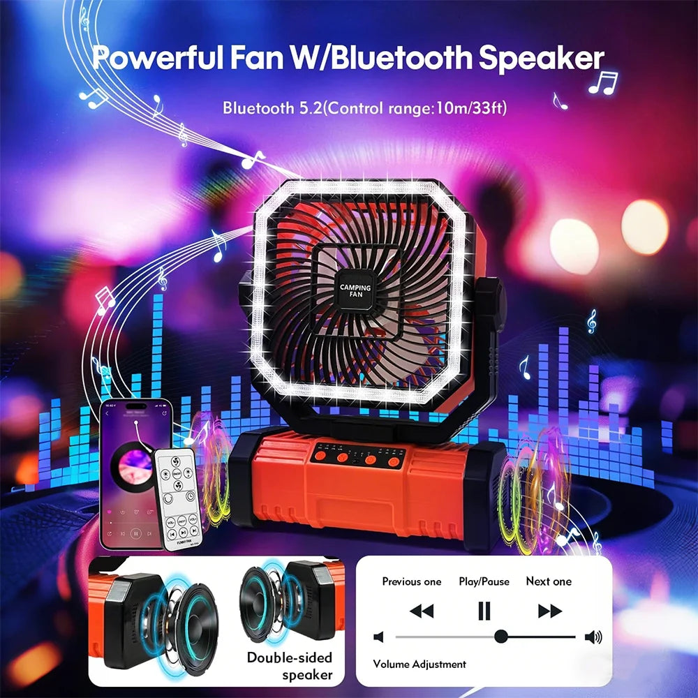 20000Mah Battery Camping Fan USB Rechargeable 4 Speeds Desk Fan Portable Outdoor Fan for Outdoor Camping Tent Fan with Hook