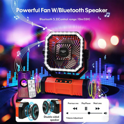 20000Mah Battery Camping Fan USB Rechargeable 4 Speeds Desk Fan Portable Outdoor Fan for Outdoor Camping Tent Fan with Hook