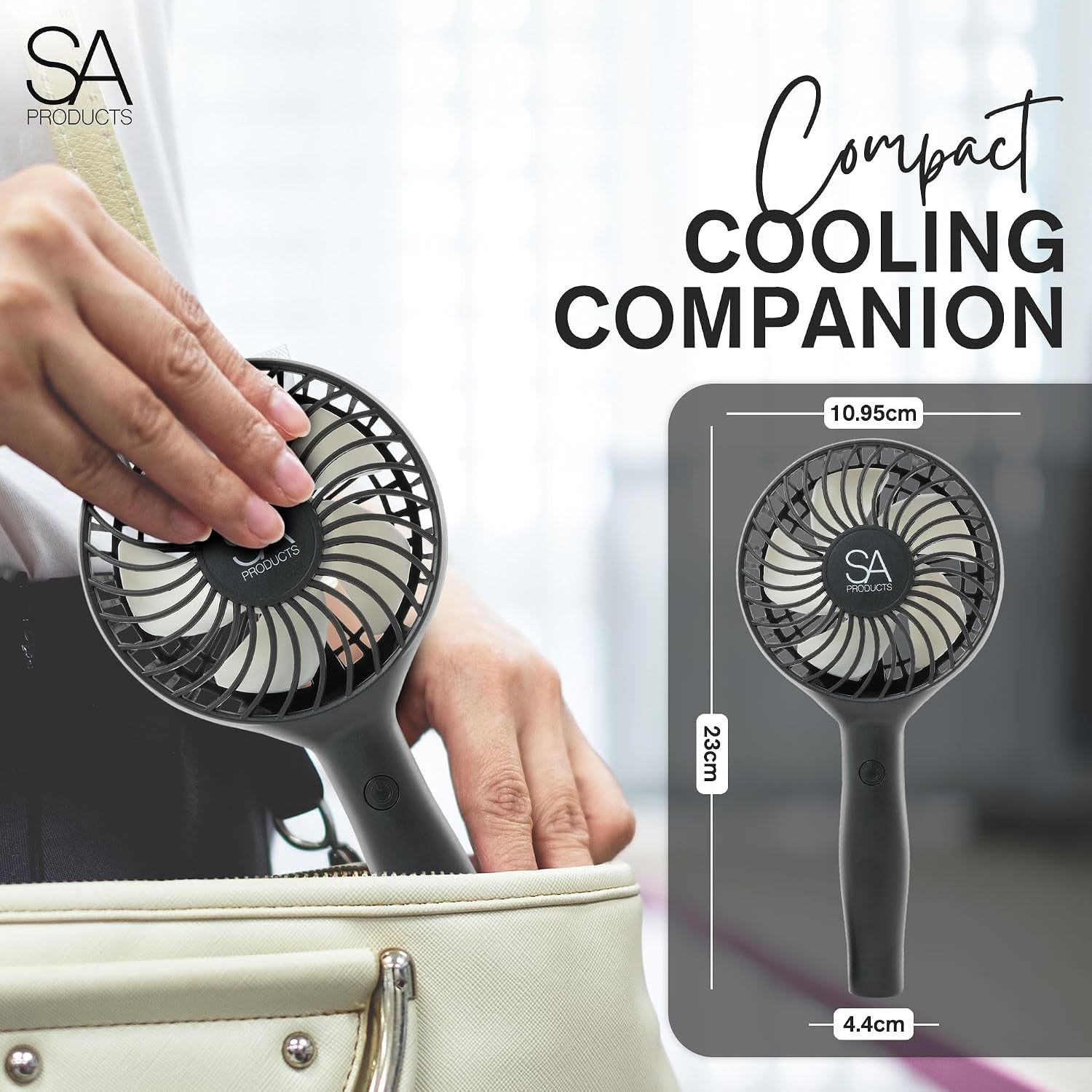 Handheld Fan, Hand Fan, Hand Held Fan with 3 Speeds | 3000 Mah USB Fan Rechargeable Fan Portable Fan Battery Fan Mini Fan with Stand | Desk Fan Fan Handheld Handheld Fan Rechargeable Black