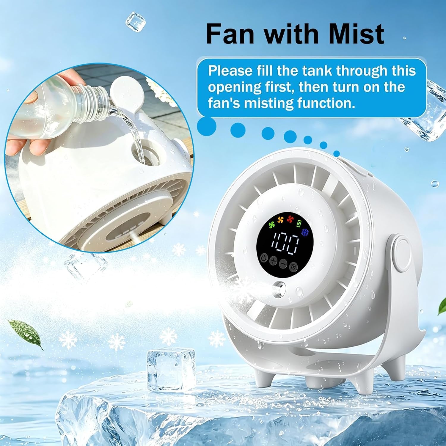 Portable Misting Fan,Mini Air Conditioner Rechargeable Water Cooling Mist Fan Mini Portable Fan,Usb Desk Fan Table Quiet 3 Speed Standing Fan Desktop Circulating Fan for Bedroom Home,White