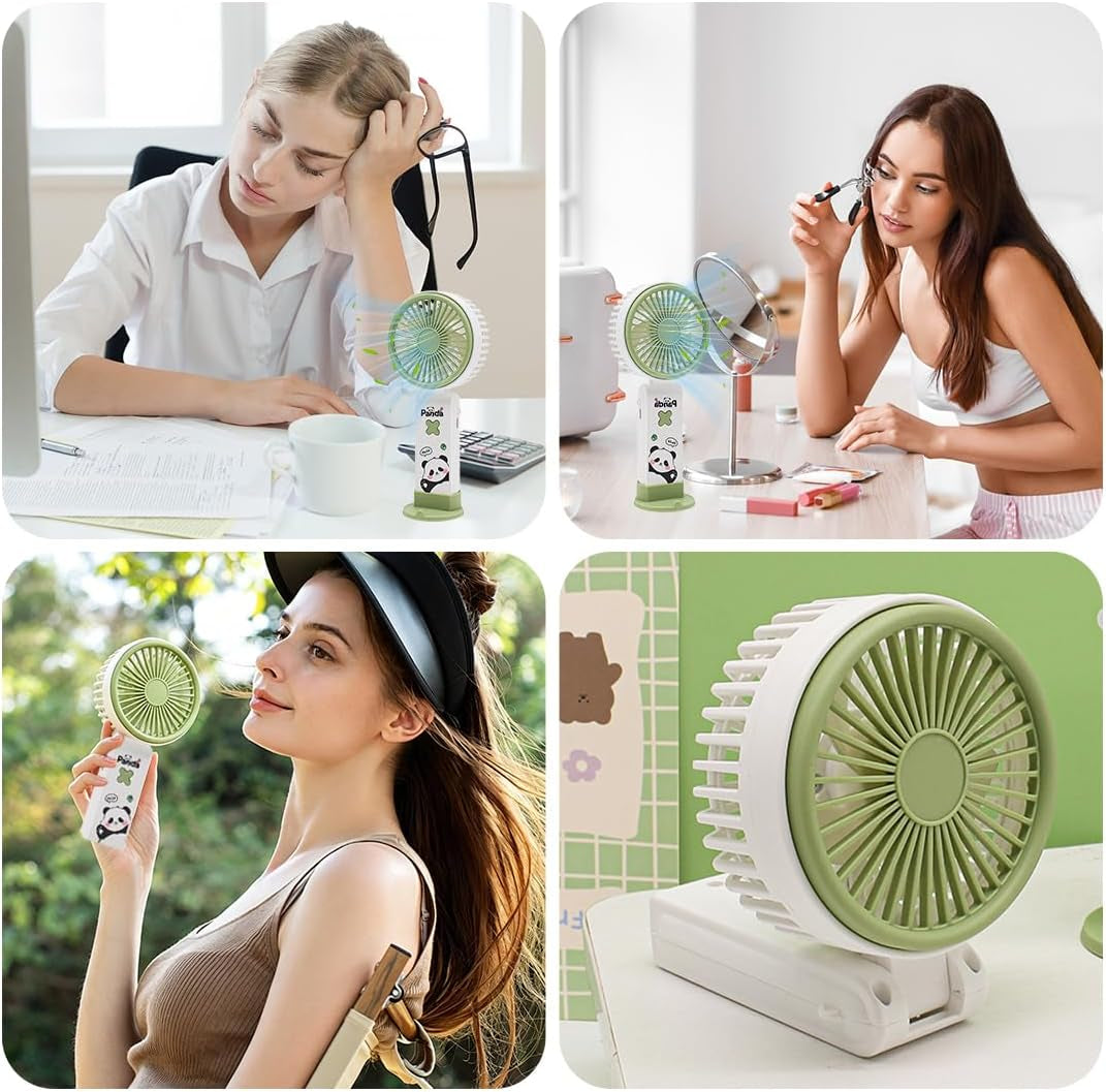 Handheld Fan Cartoon,Hand Held Folding Mini Fan USB Rechargeable Personal Cooling Fan with Base, 3 Speeds Adjustable Small Fan for Summer, Outdoor, Travel, Office, Kids, Ideal Summer Gift