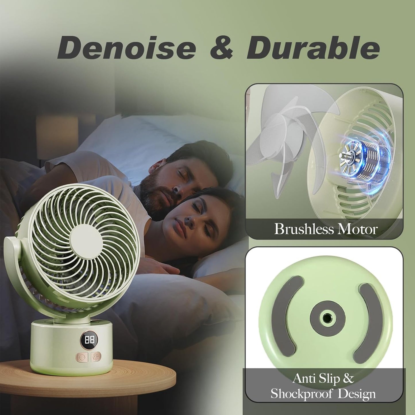 Desk Fan Portable Rechargeable with USB Small Fans for Bedroom,Oscillating Cooling Slient Table Fan Long Time Work,Personal Quiet Oscillating Super Power Turbo Fan (Green)