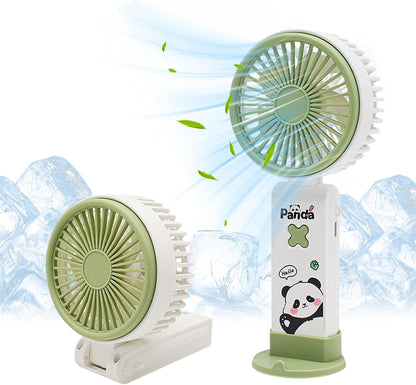 Handheld Fan Cartoon,Hand Held Folding Mini Fan USB Rechargeable Personal Cooling Fan with Base, 3 Speeds Adjustable Small Fan for Summer, Outdoor, Travel, Office, Kids, Ideal Summer Gift
