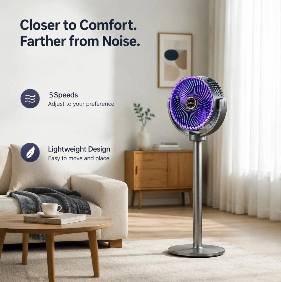 Silent Standing Fan for Bedroom, Pedestal Fan, Oscillating 5 Speeds