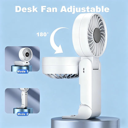 Handheld Fan Portable, Handheld Fan Desk Fan Neck Fan 3 in 1, USB Hand Fan Rechargeable with 5 Levels Wind, 6-12H Cooling, LED Display and Foldable Design, Quiet for Office, Travel, Outdoor