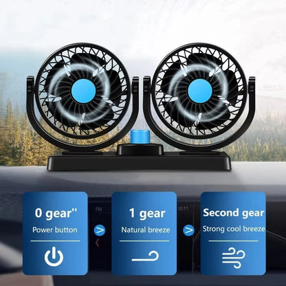 Car Fan 360° Adjustable 2 Head Air Fan Automotive Electric Fan USB/12V/24V 2 Speeds Car Silent Fan for Home Desk