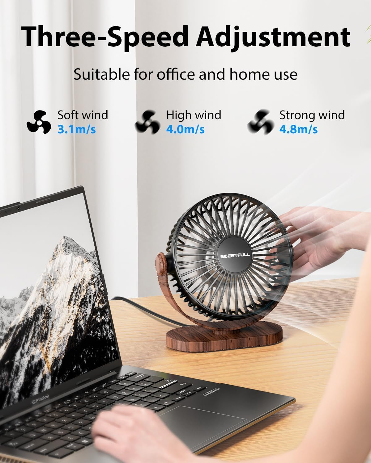 Desk Fan, Small Portable USB Table Fan, 3 Speeds, 360° Adjustable | Compact Mini Personal Desktop Fan, Quiet Operation, Removable Grille for Home, Office and Bedroom, Powered Only via USB