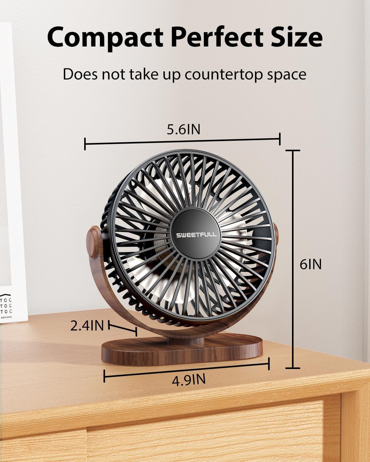 Desk Fan, Small Portable USB Table Fan, 3 Speeds, 360° Adjustable | Compact Mini Personal Desktop Fan, Quiet Operation, Removable Grille for Home, Office and Bedroom, Powered Only via USB