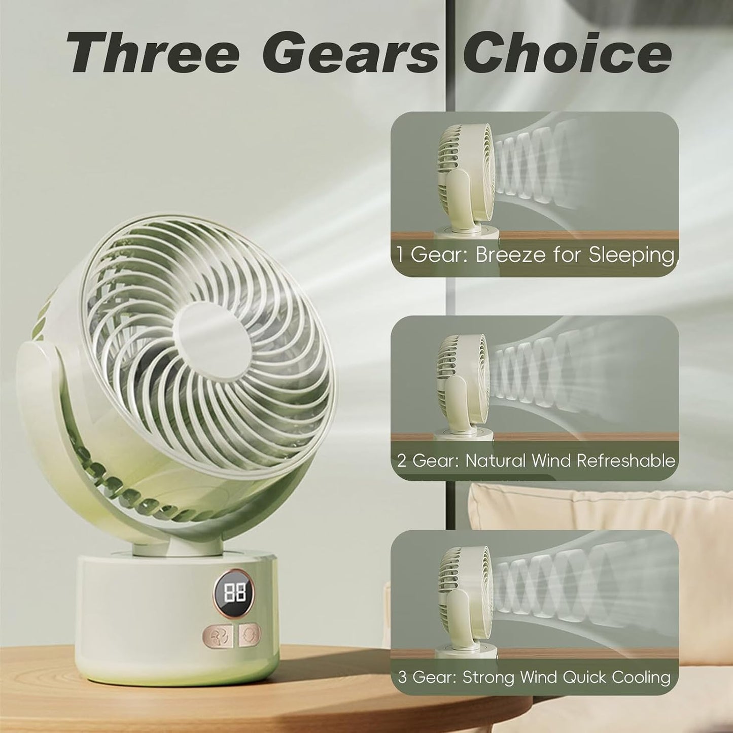 Desk Fan Portable Rechargeable with USB Small Fans for Bedroom,Oscillating Cooling Slient Table Fan Long Time Work,Personal Quiet Oscillating Super Power Turbo Fan (Green)