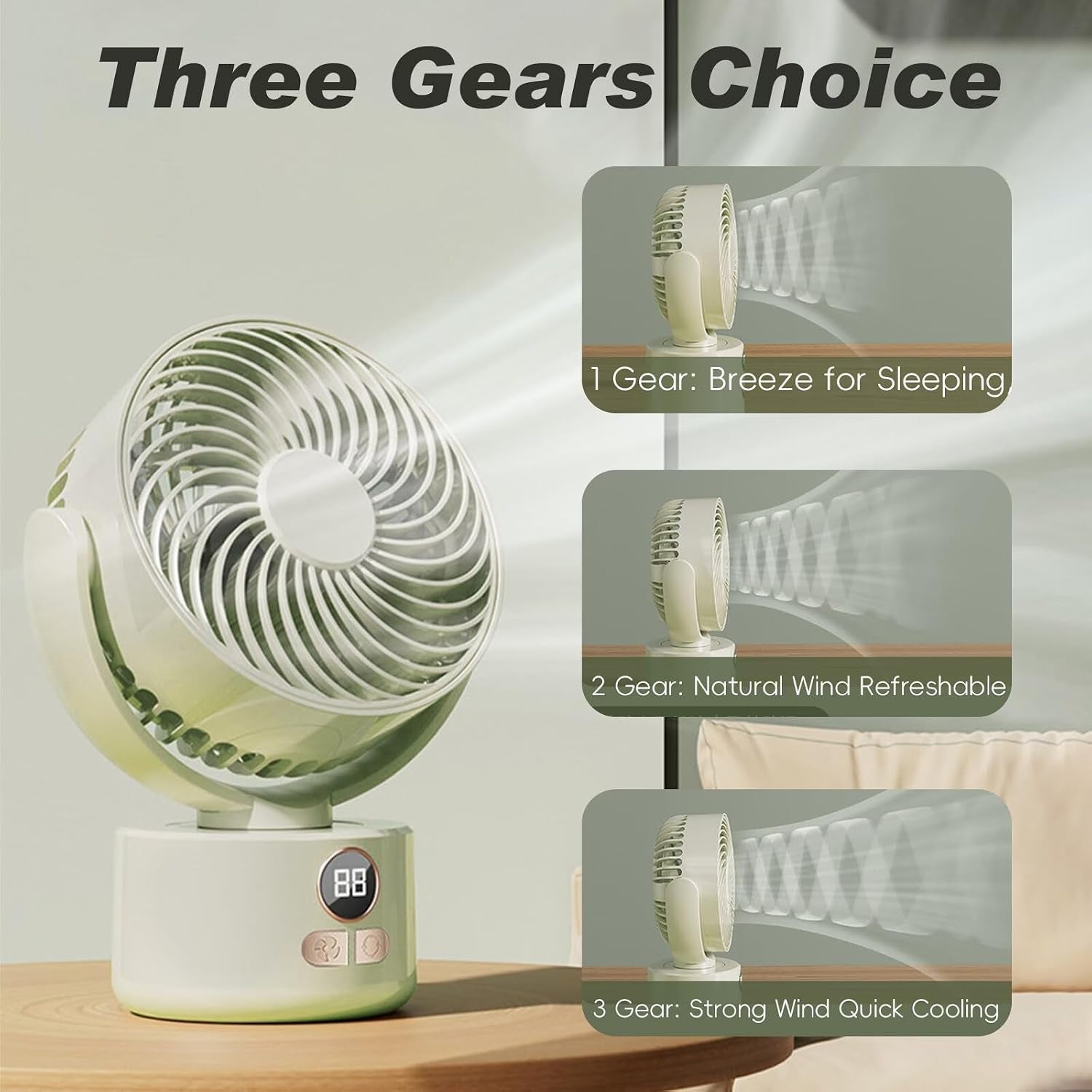 Desk Fan Portable Rechargeable with USB Small Fans for Bedroom,Oscillating Cooling Slient Table Fan Long Time Work,Personal Quiet Oscillating Super Power Turbo Fan (Green)