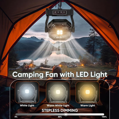 20000Mah Desk Fan Camping Fan, Portable Fan Rechargeable 4 Speeds with LED Light, Hanging Hook, Remote Control and Timer, Outdoor Battery Powered Fan for Camping Travel Office