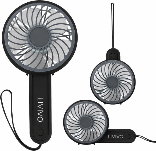 Portable Handheld Fan - USB-C Rechargeable Personal Fan with 3 Speed Settings - 1200Mah Battery Mini Hand Fan, Foldable Hanging & Desk Fan with Lanyard – Mini Fan for Travel, Home, Work - Black