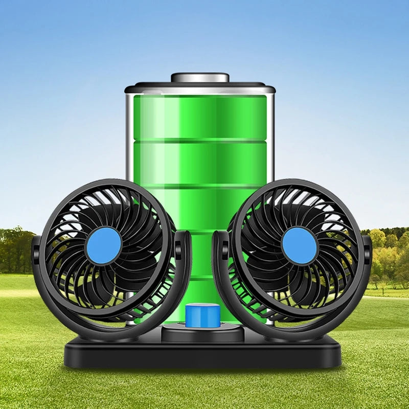 Car Fan 360° Adjustable 2 Head Air Fan Automotive Electric Fan USB/12V/24V 2 Speeds Car Silent Fan for Home Desk