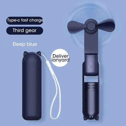 2000Mah Mini Portable Fan USB Rechargeable Cooler Collapsible Handheld Desktop Fan Quiet Foldable Office Home Handy Power Bank