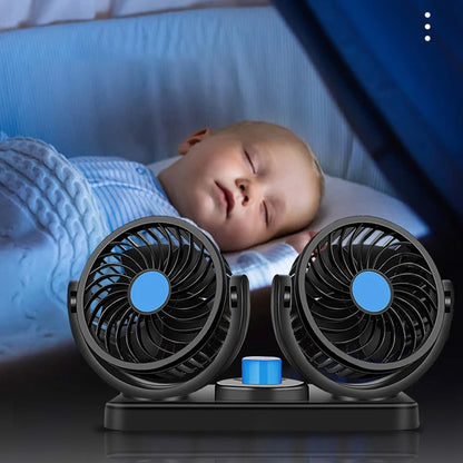 Car Fan 360° Adjustable 2 Head Air Fan Automotive Electric Fan USB/12V/24V 2 Speeds Car Silent Fan for Home Desk