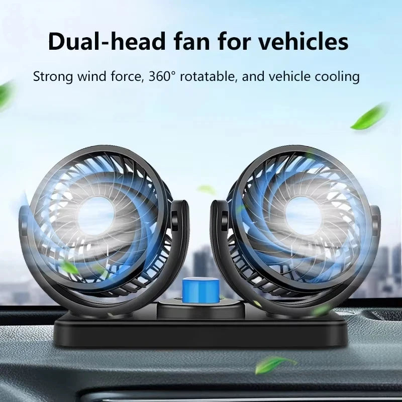 Car Fan 360° Adjustable 2 Head Air Fan Automotive Electric Fan USB/12V/24V 2 Speeds Car Silent Fan for Home Desk