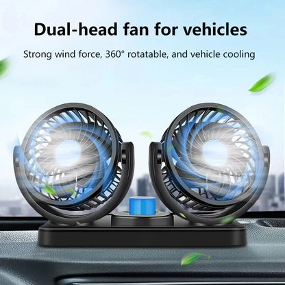 Car Fan 360° Adjustable 2 Head Air Fan Automotive Electric Fan USB/12V/24V 2 Speeds Car Silent Fan for Home Desk