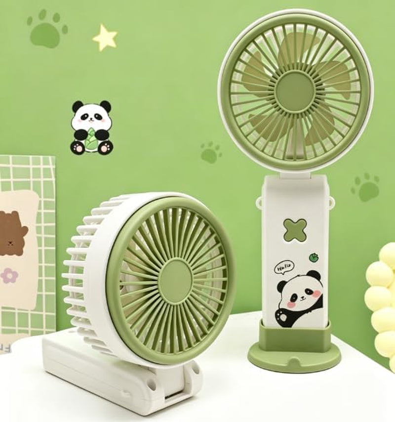 Handheld Fan Cartoon,Hand Held Folding Mini Fan USB Rechargeable Personal Cooling Fan with Base, 3 Speeds Adjustable Small Fan for Summer, Outdoor, Travel, Office, Kids, Ideal Summer Gift