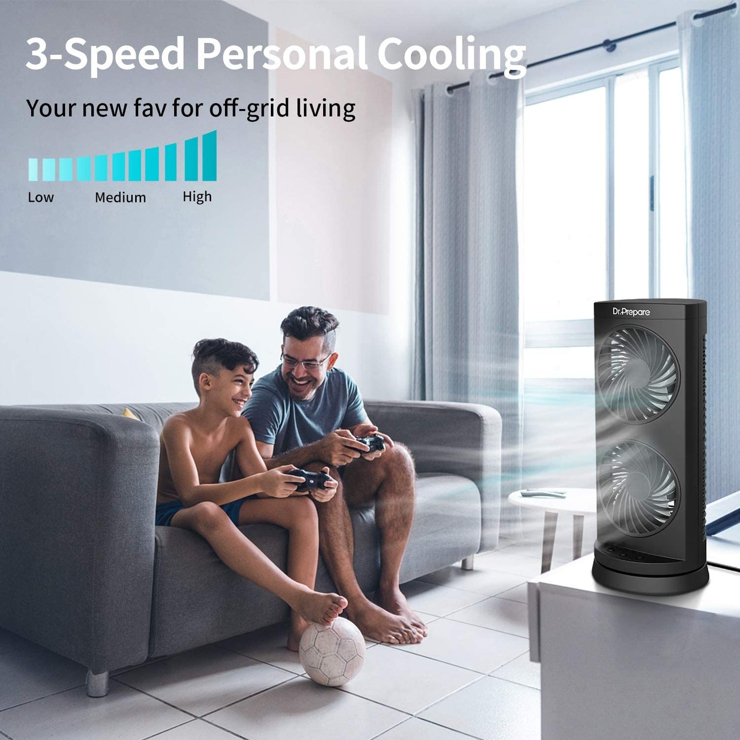 Dr. Prepare Desk Fan Tower Cooling Fan, Portable Oscillating 3-Speed, Dual Air Circulation, 110° Oscillation, 3 Timers, Personal Table Fan for Bedroom Desktop Home Room Office, UK 3-Pin Plug
