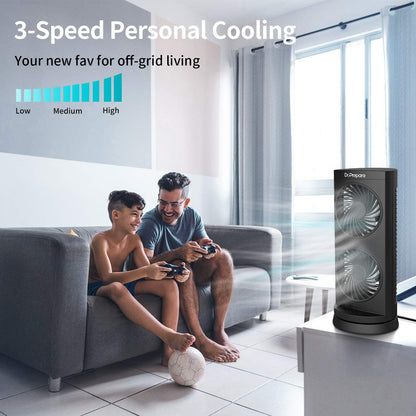 Dr. Prepare Desk Fan Tower Cooling Fan, Portable Oscillating 3-Speed, Dual Air Circulation, 110° Oscillation, 3 Timers, Personal Table Fan for Bedroom Desktop Home Room Office, UK 3-Pin Plug