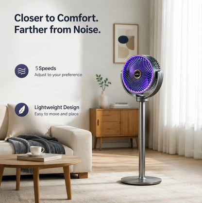 Silent Standing Fan for Bedroom, Pedestal Fan, Oscillating 5 Speeds