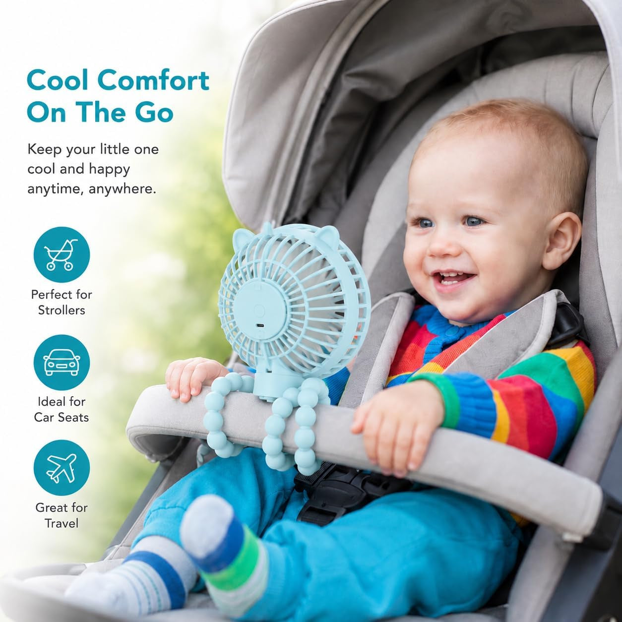 Flexible Stroller Fan Tripod Clip on Pram Fan with 3 Speeds Handheld Personal Desk Fan for Car Seat Bike Treadmill Crib Bed