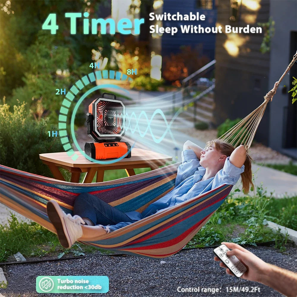 20000Mah Battery Camping Fan USB Rechargeable 4 Speeds Desk Fan Portable Outdoor Fan for Outdoor Camping Tent Fan with Hook