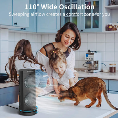 Dr. Prepare Desk Fan Tower Cooling Fan, Portable Oscillating 3-Speed, Dual Air Circulation, 110° Oscillation, 3 Timers, Personal Table Fan for Bedroom Desktop Home Room Office, UK 3-Pin Plug